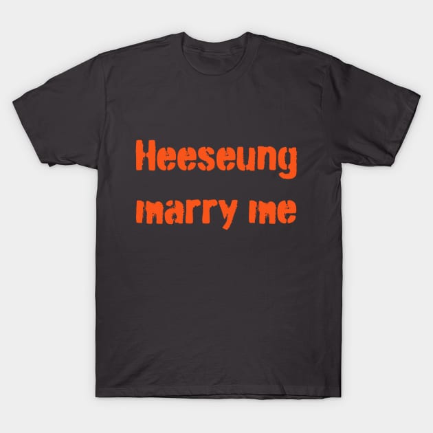 Enhypen Heeseung marry me text orange | Morcaworks T-Shirt by Oricca